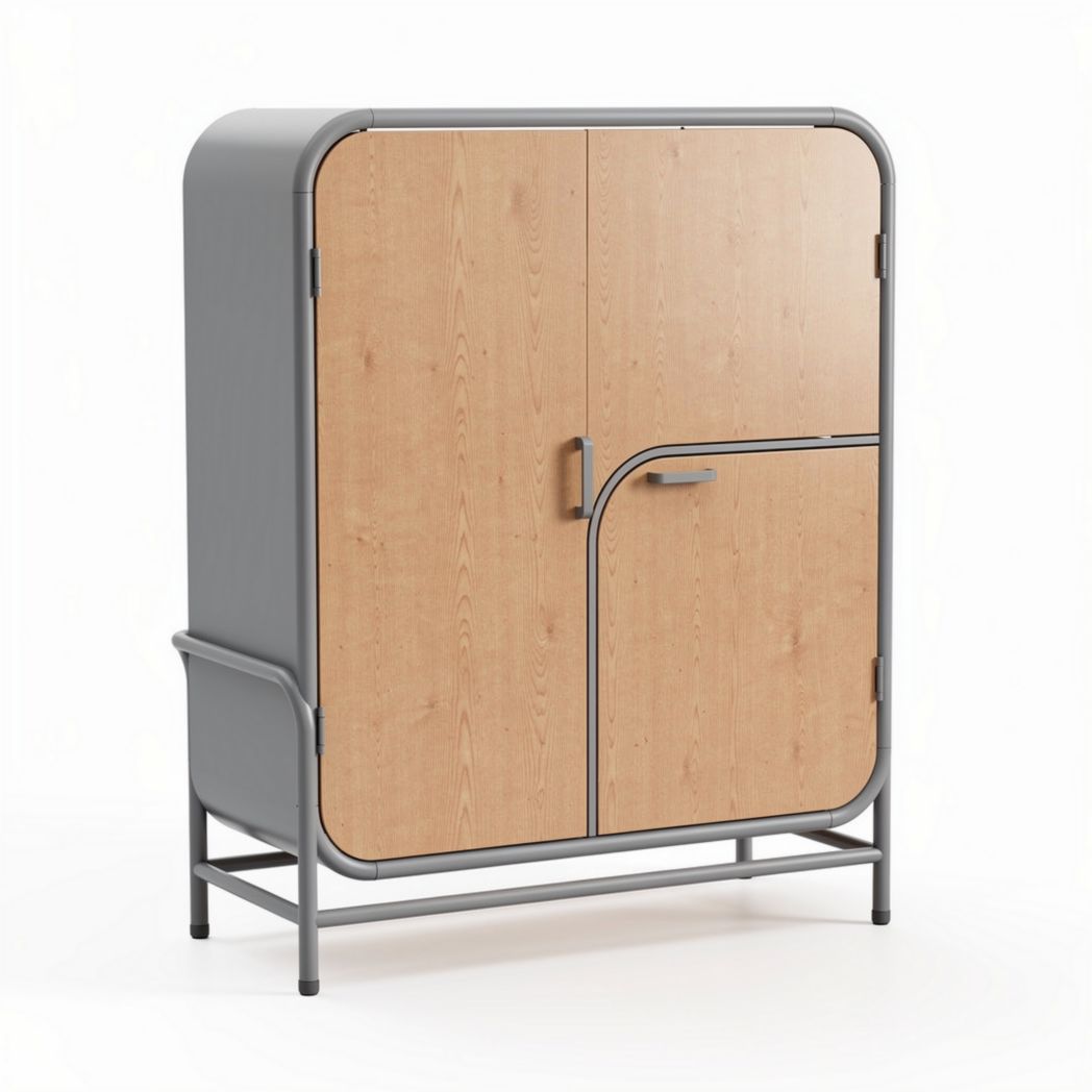 Wooden storage cabinet with metal frame 80 x 40 x 120cm for home organization