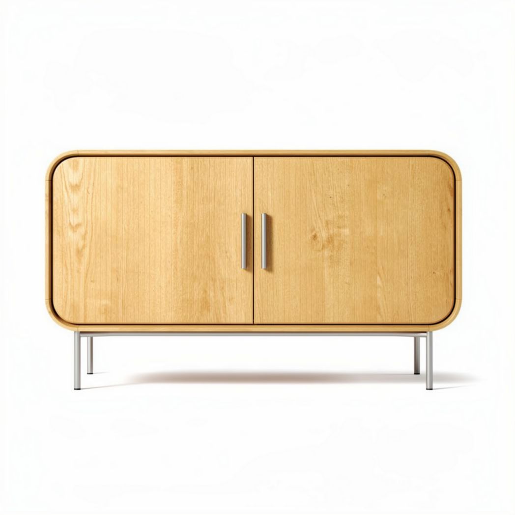 Wooden sideboard cabinet with two doors and stainless steel legs 120 x 50 x 60cm