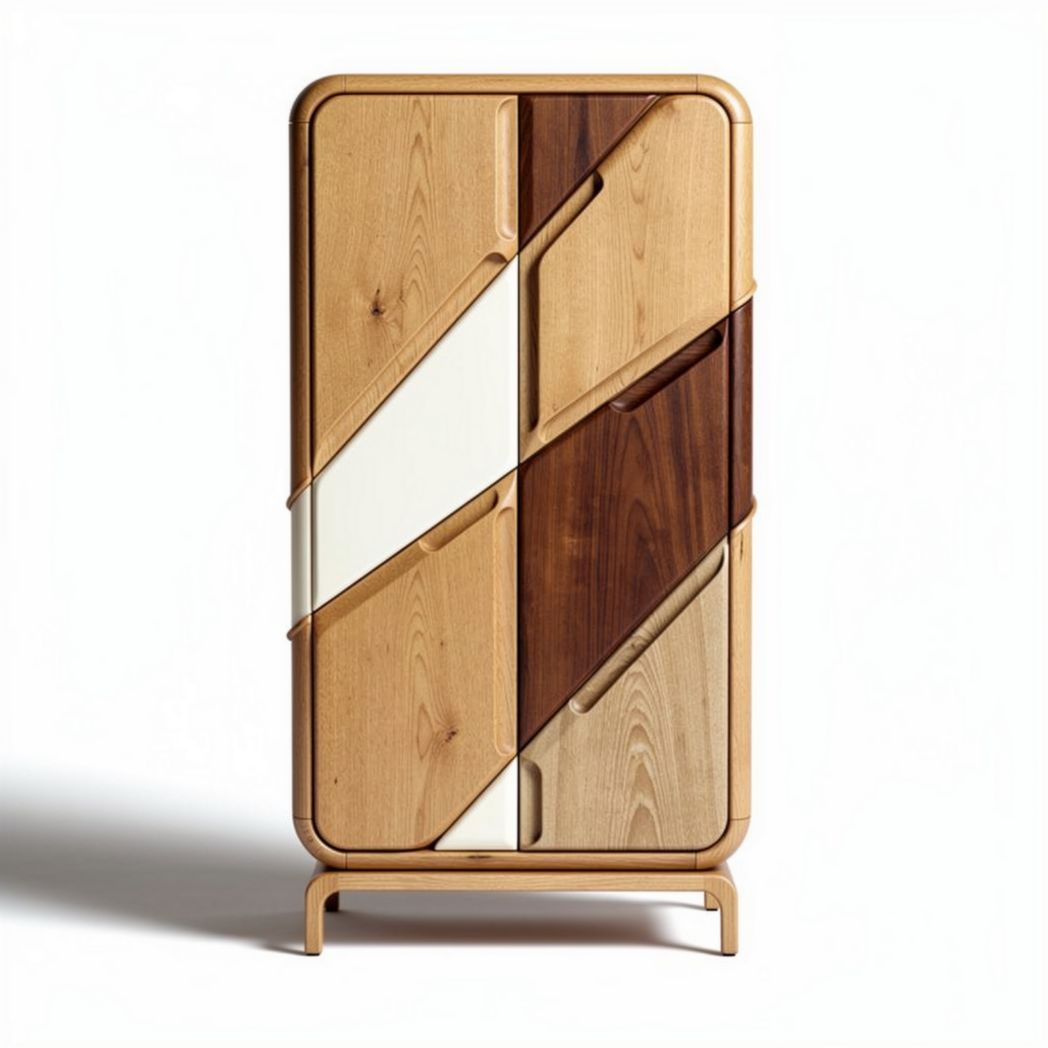Wooden cabinet featuring geometric design with mixed finishes 75 x 40 x 120cm
