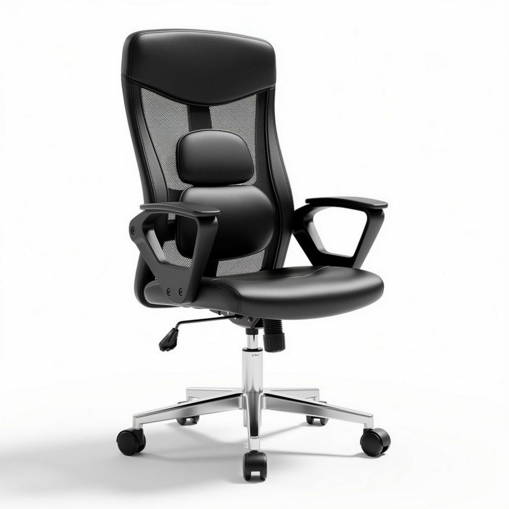 Mesh and leather ergonomic office chair with adjustable height black 60 x 60 x 100cm