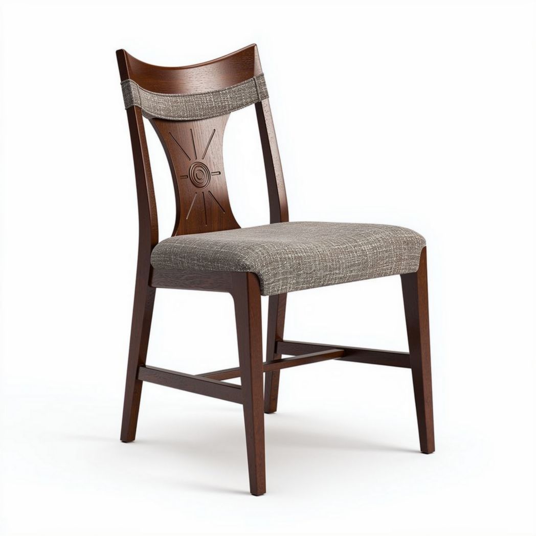 Wooden dining chair with upholstered seat and back in beige fabric 45 x 45 x 90cm