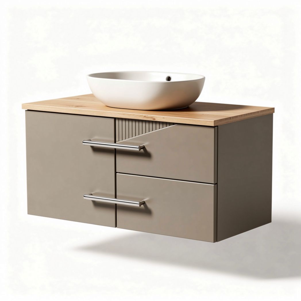 Bathroom vanity cabinet with wood top and ceramic sink 80 x 50 x 40cm