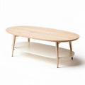 Wooden oval coffee table with a lower shelf in natural finish 120 x 60 x 40cm
