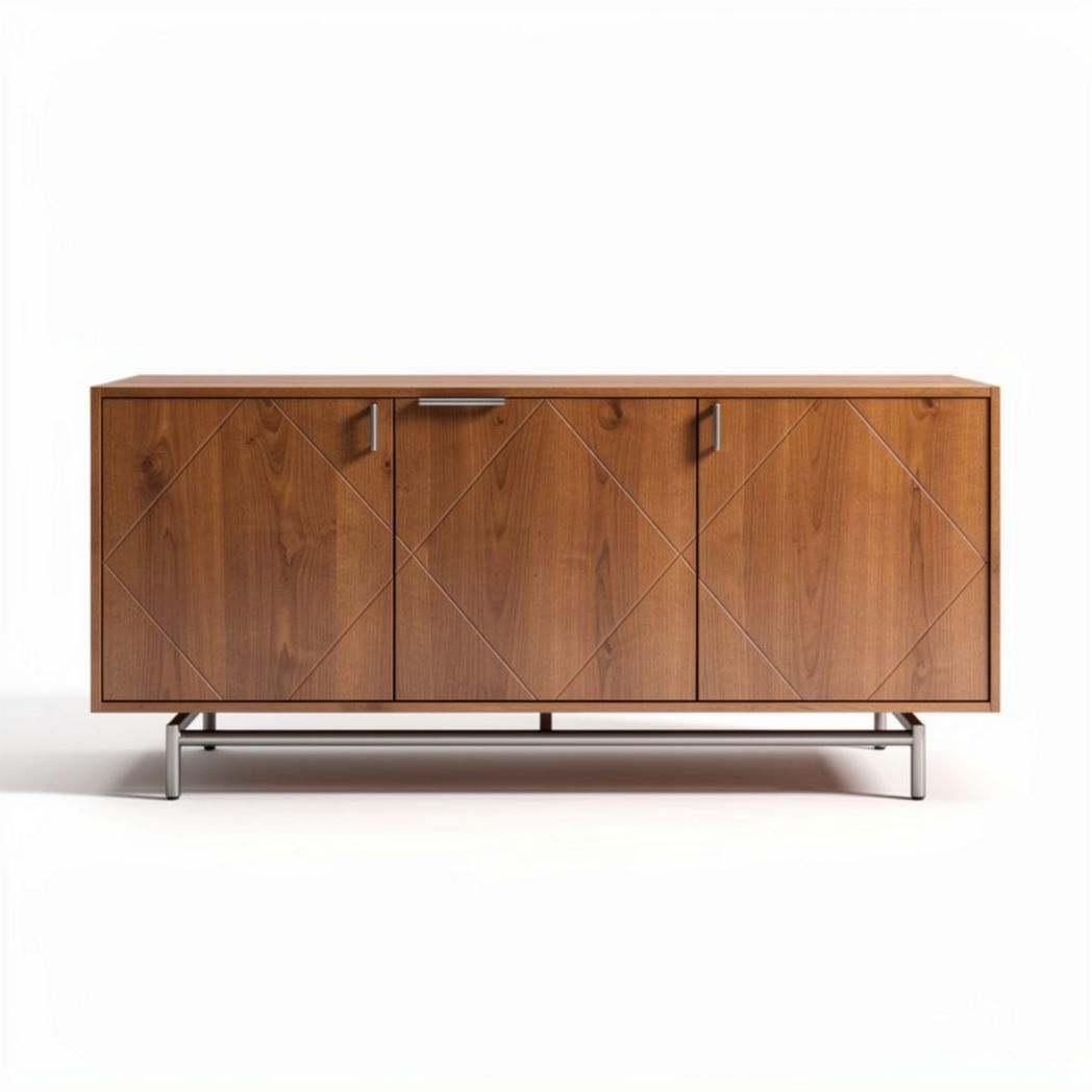 Wooden sideboard cabinet with three doors and metal legs 150 x 45 x 75cm