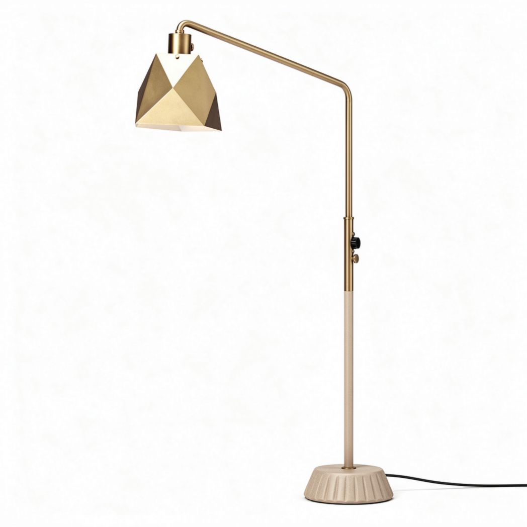 Gold metal desk lamp with adjustable arm and geometric shade 30 x 20 x 70cm