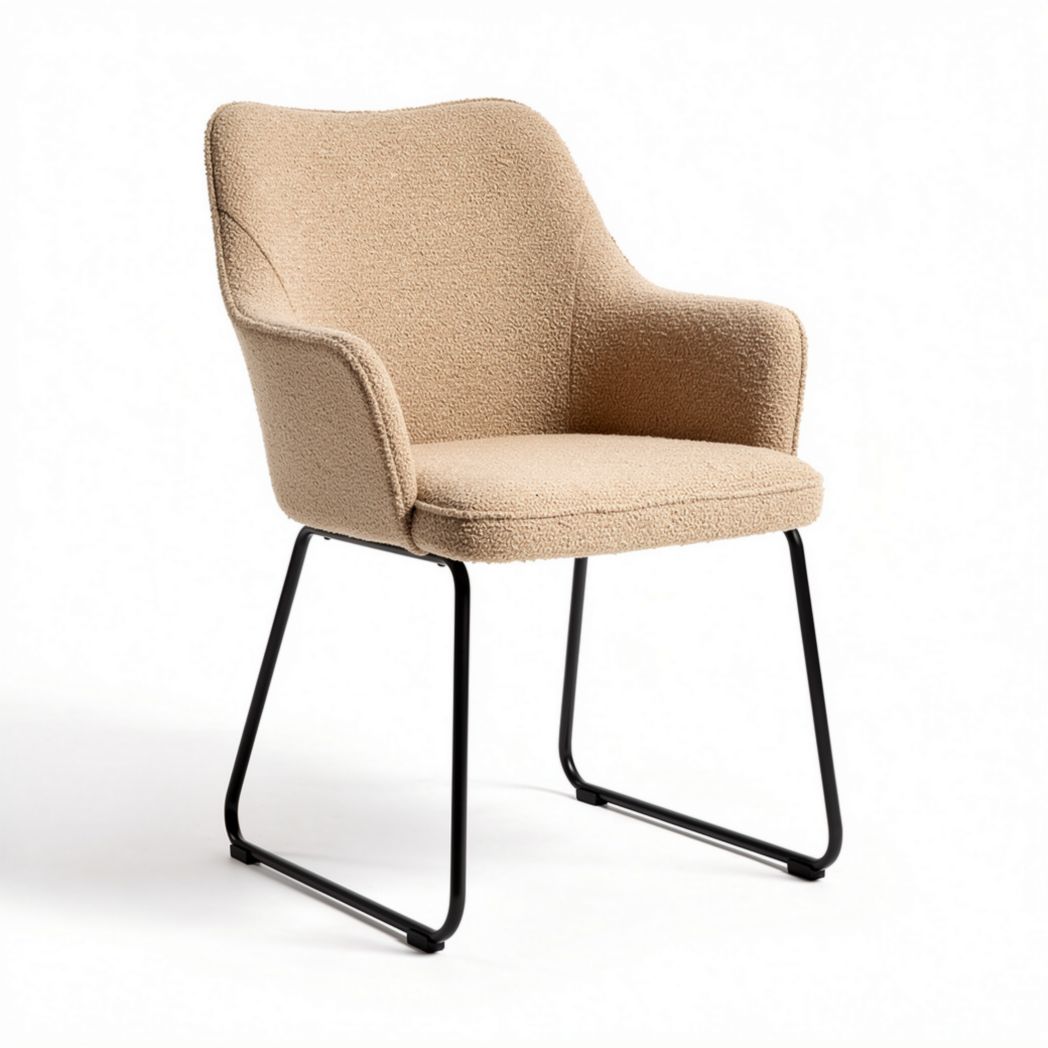 Boucle dining chair with metal legs in beige color 60 x 60 x 80cm