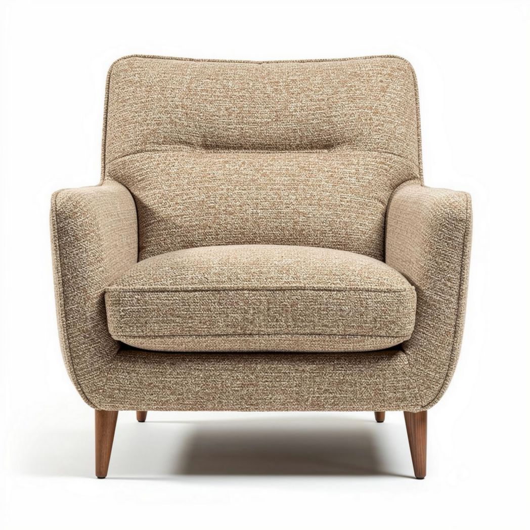 Fabric upholstered armchair in beige with wooden legs 80 x 80 x 85cm