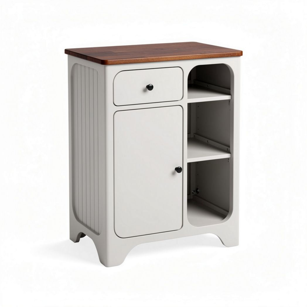 Wooden top nightstand with storage shelves and drawer in white 50 x 30 x 70cm