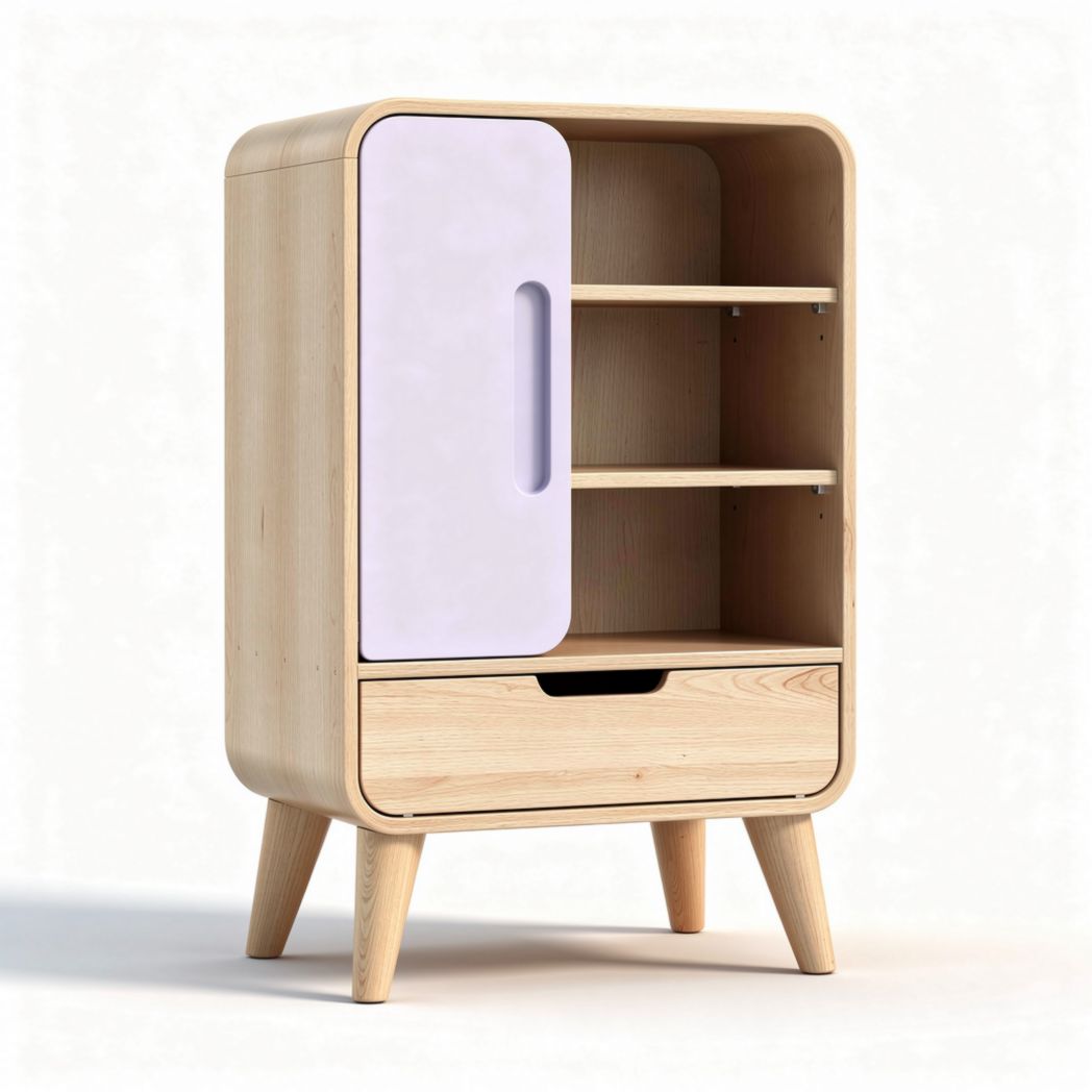 Wooden storage cabinet with pink door and two shelves 60 x 40 x 90cm
